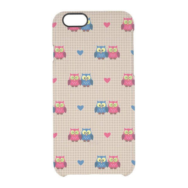 Checked pattern with love owls uncommon iPhone case (Back)