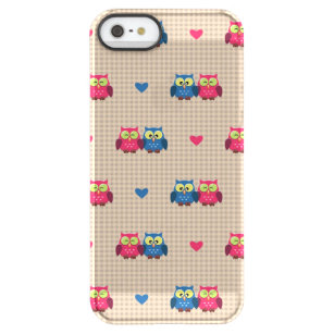 Checked pattern with love owls permafrost iPhone SE/5/5s case