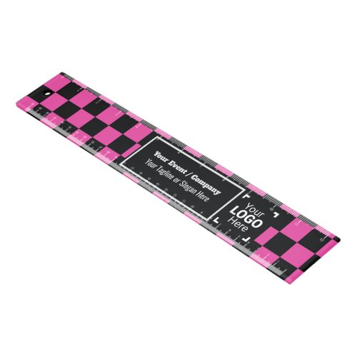 Checked Pink  Black Custom Business Brand Promo Ruler