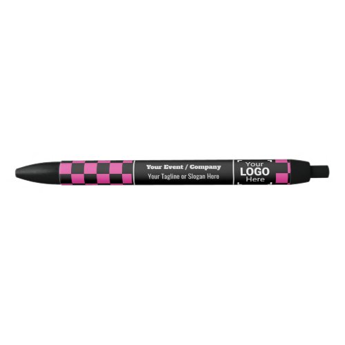 Checked Pink Company Logo Fun Conference Giveaway Black Ink Pen