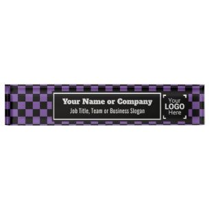 Checked Purple & Black - Modern Business Style Desk Name Plate