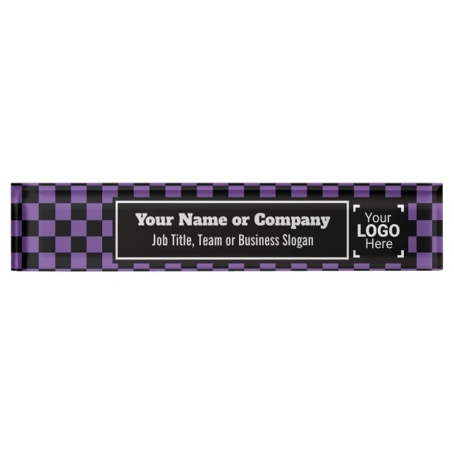 Checked Purple & Black - Modern Business Style Desk Name Plate (Front)