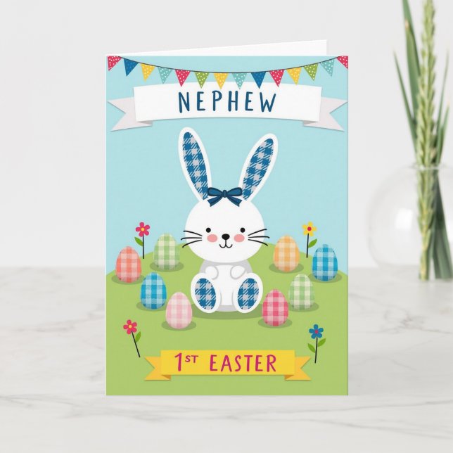 Checked Rabbit Easter Card (Front)