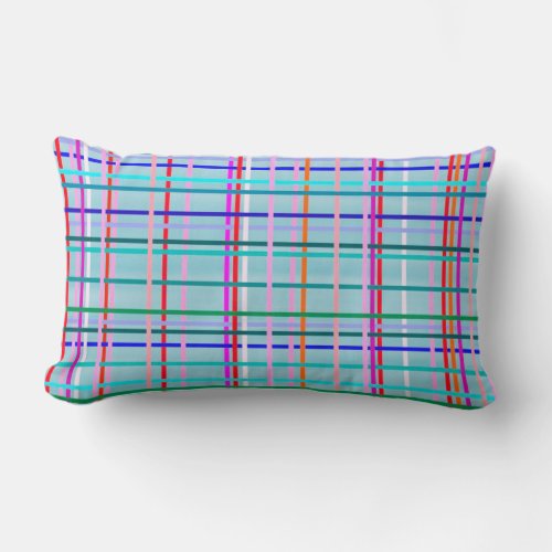 checked stripes pattern multicolor blue lumbar pillow