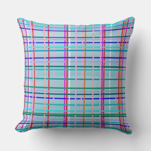 checked stripes pattern multicolor blue throw pillow