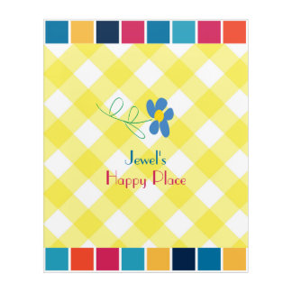 Checked Yellow and White with Blue Flower Acrylic Print