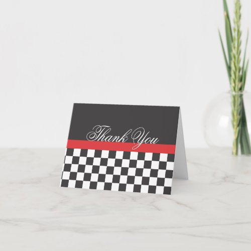 Checker Black White Red Thank You Notes Cards