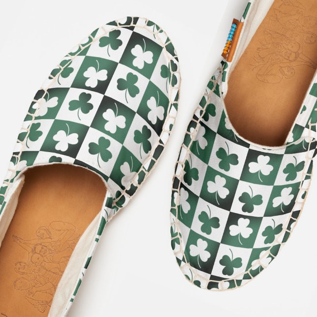 Checker Board Clover Shamrock Leaf Retro Elegant Espadrilles (Creator Uploaded)
