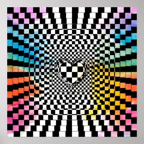 Checker board op art Rainbow love Poster