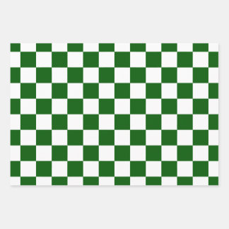 Checker Board Pattern White X Green Wrapping Paper Sheets
