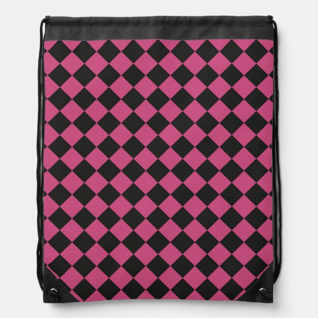 Checker Diamond Pattern Drawstring Backpack (Front)