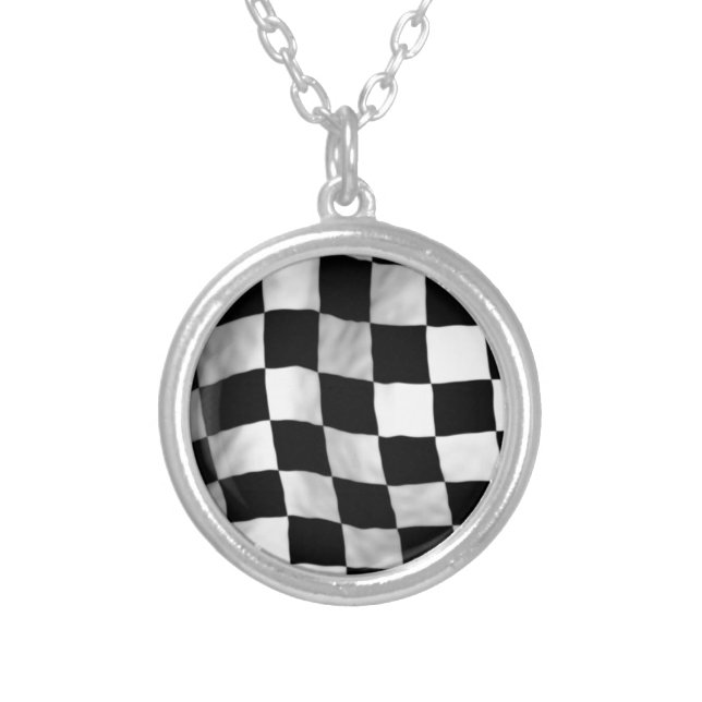 Checker Flag Silver Plated Necklace (Front)