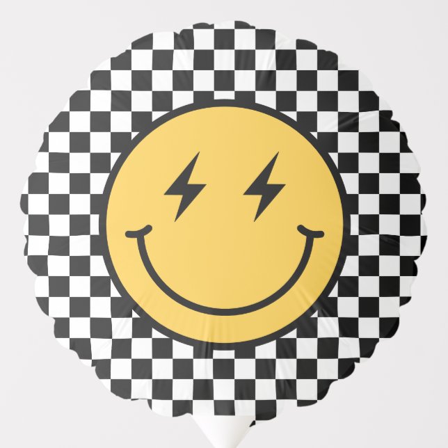 Checker Happy Face Birthday Balloon (Front)