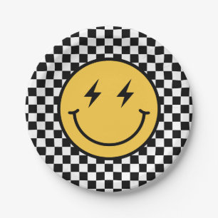 Checker Happy Face Birthday Paper Plates