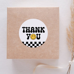 Checker Happy Face Birthday Thank You Classic Round Sticker