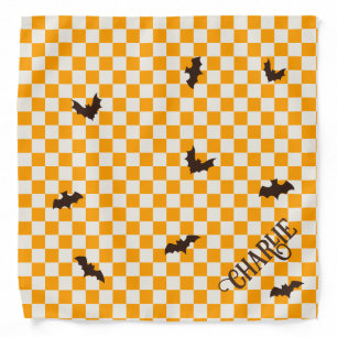 Checker Pattern and Bat Halloween Dog Bandana