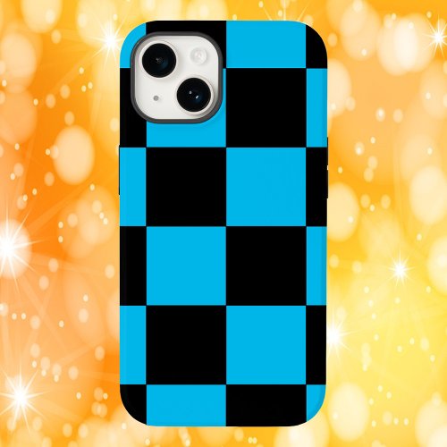 Checker Pattern Blue and Black Squares Case_Mate iPhone 14 Case