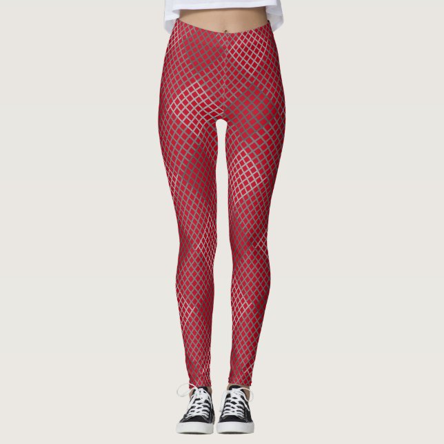 Checker pattern Diagonal 2tn.b Red BG Leggings (Front)