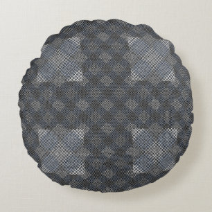 Checker pattern diagonal 2tones.bx4x4 BLK BG Round Pillow