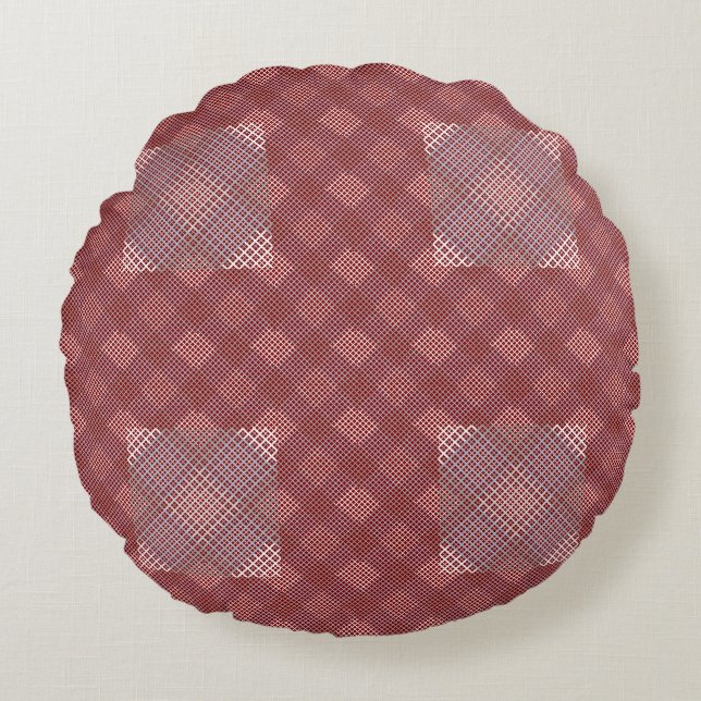 Checker pattern diagonal 2tones.bx4x4 DRed BG Round Pillow (Front)