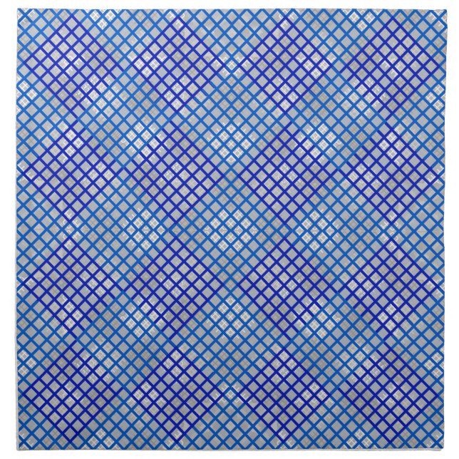 Checker pattern diagonal Blue 02.w LGrey BG Cloth Napkin (Front)