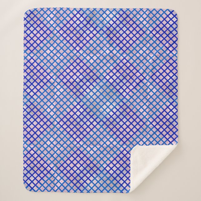 Checker pattern diagonal Blue 02.w Lpink BG Sherpa Blanket (Front)