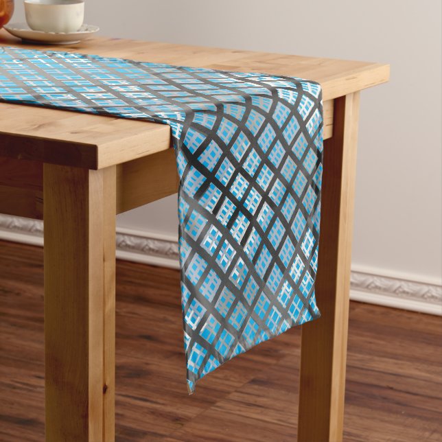 Checker pattern diagonal grey 02.w Lblue BG Long Table Runner (In Situ)