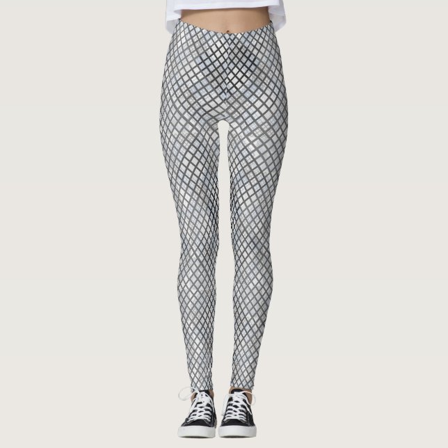 Checker pattern diagonal grey 02.w Offwhite BG Leggings (Front)
