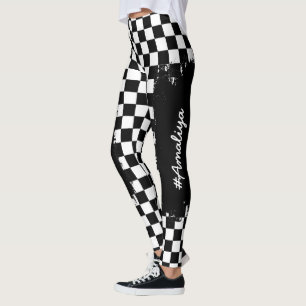 Checker Pattern Leggings -Racing- Sport-women