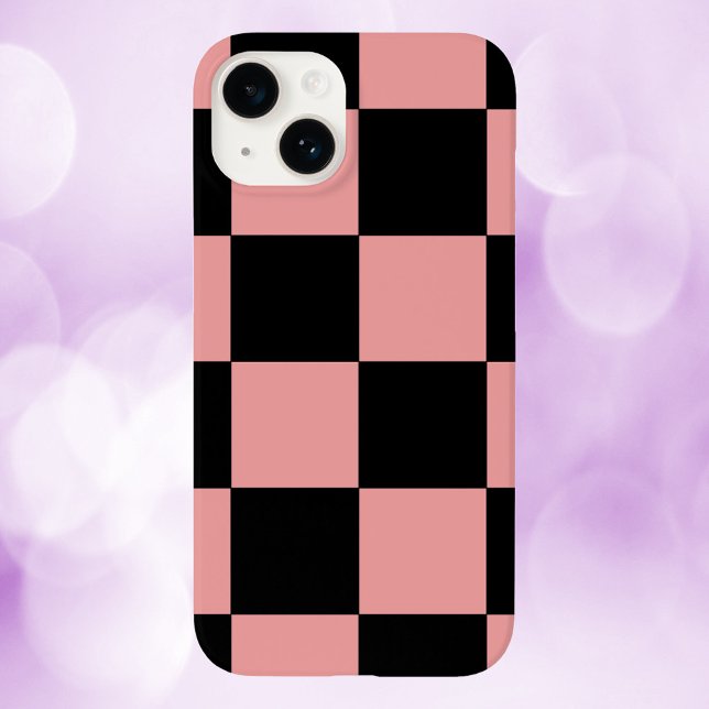 Checker Pattern Pink and Black Squares Case-Mate iPhone Case (A cool phone case with a pink and black checker pattern)
