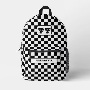 Checker Pattern Sports Backpack with Custom Name