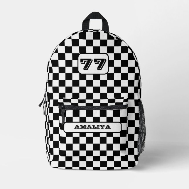 Checker Pattern Sports Backpack with Custom Name (Front)