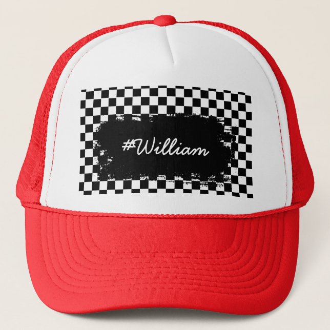 Checker Pattern with custom name Trucker Hat (Front)