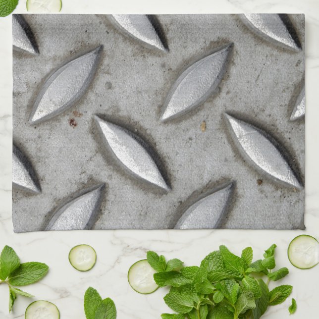 Checker Plate Industrial Warehouse Steel Chic Kitchen Towel (Folded)