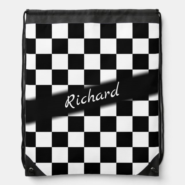Checker Race Flag Personal Drawstring Bag (Front)