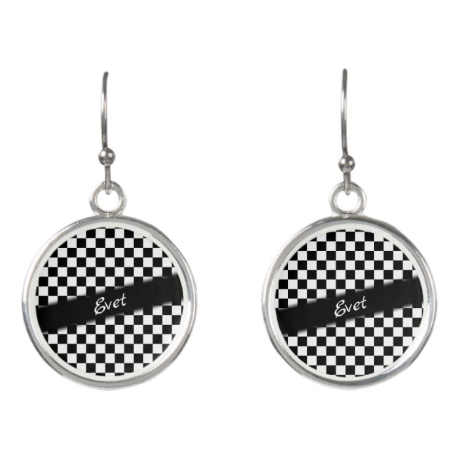 Checker Race Flag Personal Earrings (Front)