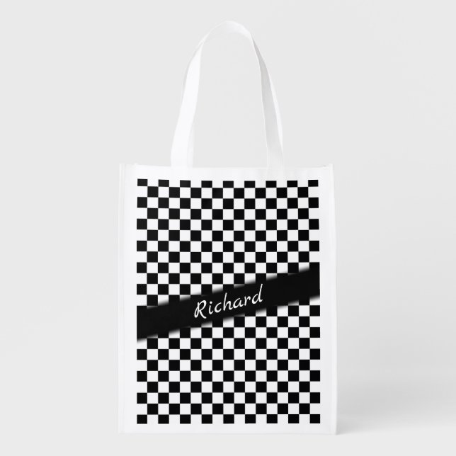 Checker Race Flag Personal Grocery Bag (Front)