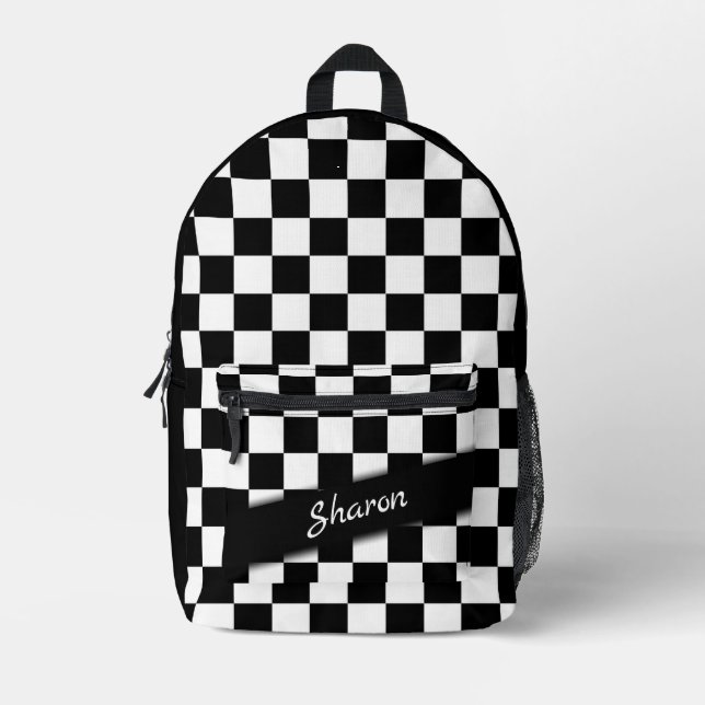 Checker Race Flag Personal Printed Backpack (Front)