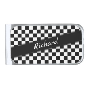 Checker Race Flag Personal Silver Finish Money Clip