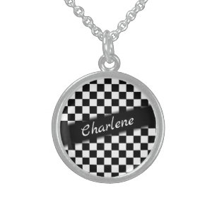Checker Race Flag Personal Sterling Silver Necklace