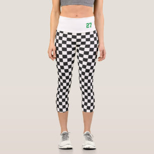 Checker School Spirit Team Colors Sports Number Capri Leggings