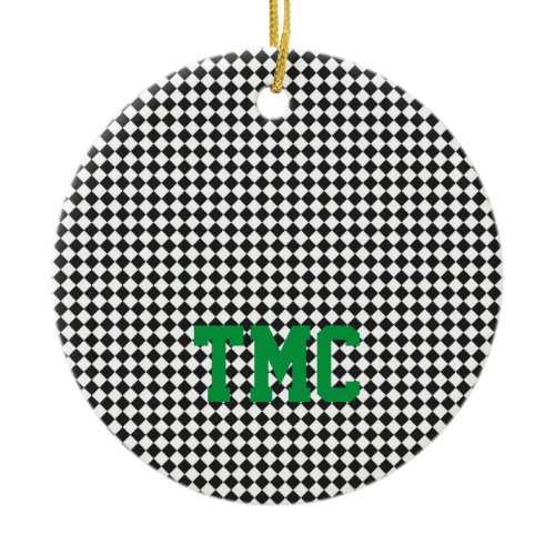 Checker Sports Team Car Racing INITIALS Flag Ceramic Ornament