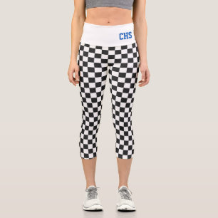 Checker Sports Team Colors School INITIALS Fun Capri Leggings