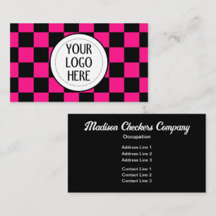 Checker squares black hot pink retro Company Logo Business Card