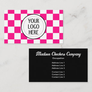 Checker squares hot pink white retro Company Logo Business Card