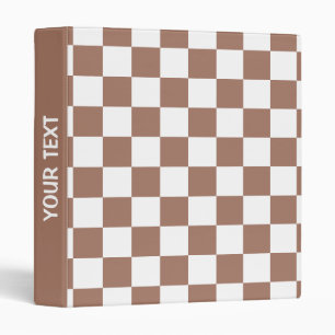 Checker squares mocha brown white Custom text 3 Ring Binder