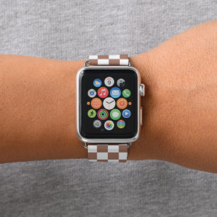 Checker squares mocha brown white geometric retro apple watch band