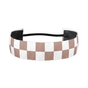 Checker squares mocha brown white geometric retro athletic headband