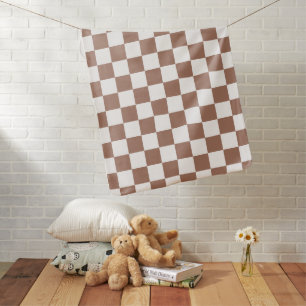 Checker squares mocha brown white geometric retro baby blanket