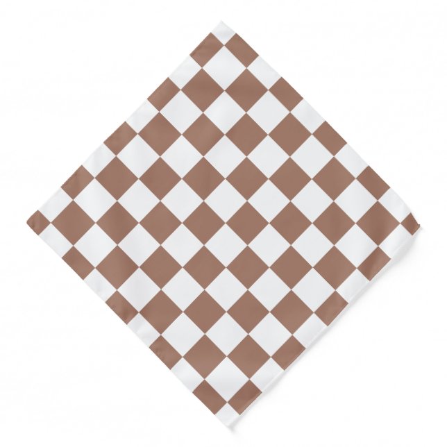 Checker squares mocha brown white geometric retro bandana (Front)